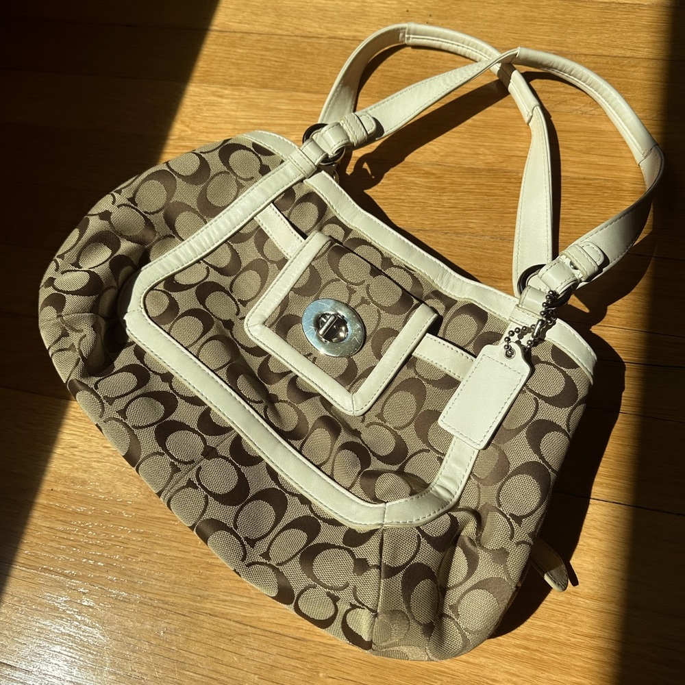 Coach Brown and Cream Shoulder Bag